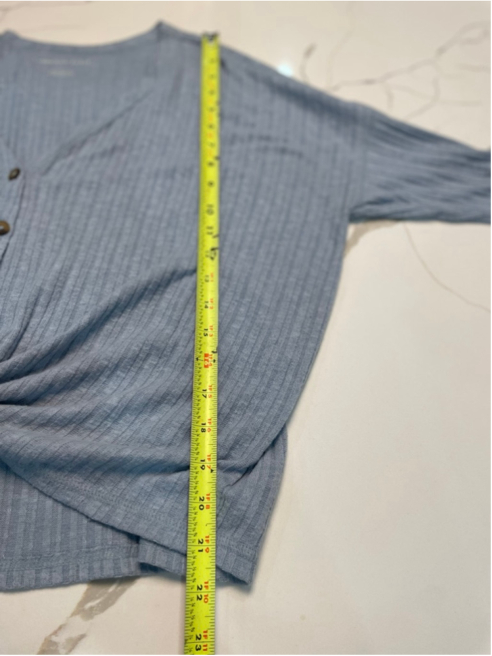 American Eagle Tie Front Cardigan Ribbed M Blue Oversized - Picture 6 of 6